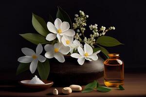 Spa still life with white flowers. photo
