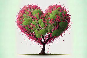 Amazing Digital art illustration of red blossom tree in heart shape photo