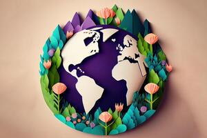 World environment and earth day concept with globe and eco friendly enviroment-paper art. photo