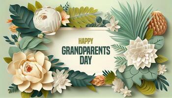 Happy Grandparents Day bright creative frame of fresh flowers and leaves. . photo