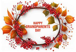 Happy Grandparents Day Round frame shape Autumn composition with red berry. photo