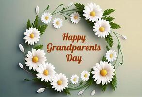 Happy Grandparents Day hand drawn spring floral frame. photo