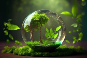 Glass globe resting on green stem. photo