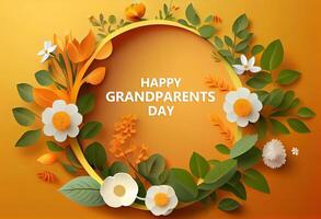 Happy Grandparents Day round frame shape Summer on a orange background. photo