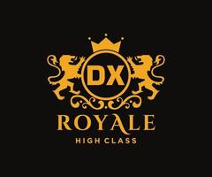 Golden Letter DX template logo Luxury gold letter with crown. Monogram alphabet . Beautiful royal initials letter. vector