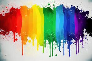 Background image of vibrant rainbow flag in paint with smudges. photo