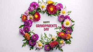 Happy Grandparents Day round frame shape composition of aster flowers of autumn summer. photo