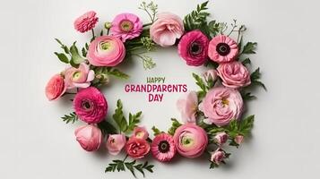 Happy Grandparents Day circle from peonies and succulents. photo