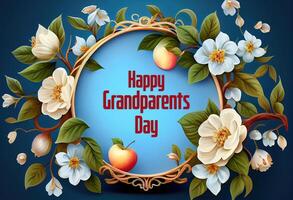 Happy Grandparents Day round frame shape Round frame with blossom apple. photo