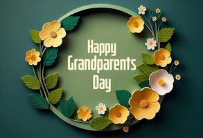 Happy Grandparents Day plate on composition of wonderful colourful blooms. photo
