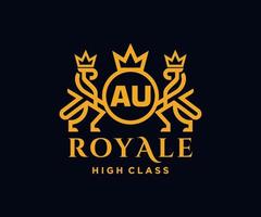 Golden Letter AU template logo Luxury gold letter with crown. Monogram alphabet . Beautiful royal initials letter. vector