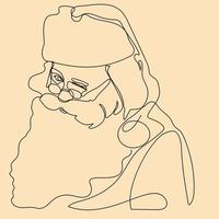 santa claus face is drawn with one continuous line Merry christmas and happy new year. vector