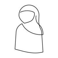 Muslim woman. Ramadan karim. Arabic culture. Continuous line icons. Islamic people, philosophy and traditions. Linear style symbols isolated on white. Head cover. vector