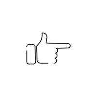 Hand wave, waving weapon or gun, finger gesture line emoji art vector icon for apps and websites.