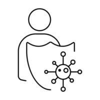 Virus protection human is holding shield, bacterias can't attack him. Immune system, vaccination, antibiotics. Thin line icon. Modern vector illustration and vaccine.