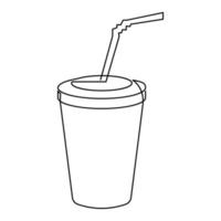 Fast food, drink. Continuous single drawn one line glass with straw drawn by hand picture silhouette. Line art. vector