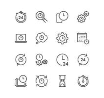 Set of time related icons, timer, speed, alarm, restore, time management, calendar and linear variety vectors. vector