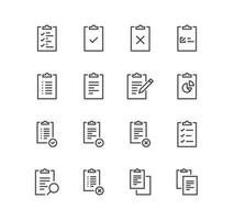 Set of clipboard related icons, contact, checklist, document, form, petition and linear variety vectors. vector