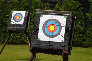 Two archery shooting target.  Hit the goal. target board and arrow shoot. photo