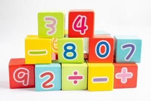 Math number colorful on white background, education study mathematics learning teach concept. photo