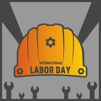 internacional labor día vector ilustración. mayo día celebracion diseño gráfico. diseño vector de contento labor día para saludo en internacional evento. diseño de difícil sombrero y llave inglesa para trabajador evento