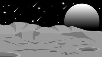 Science fiction landscape vector illustration. Gray planet landscape vector illustration. Moon landscape with star and comet. Science fiction planet for illustration, background or wallpaper