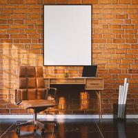 Workspace with mockup blank frame. 3D rendering photo