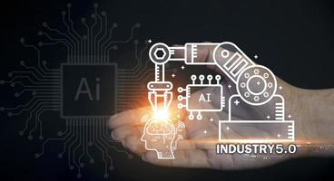 The concept of Industrial Revolution No. 5 is to improve the production process to be more efficient. By working together between humans, intelligent systems and robots. photo