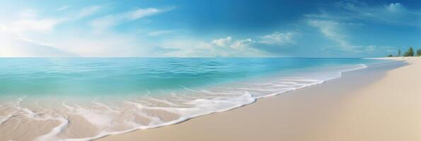 Panorama tropical sea and sandy beach with blue sky banner. photo