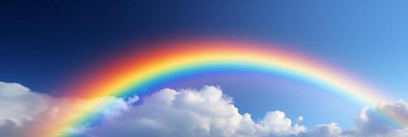 Rainbow on blue sky background, Beautiful rainbow cloudy sky after rain. photo