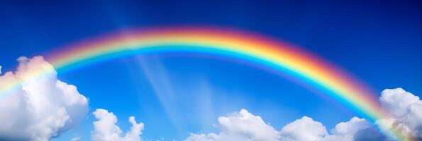 Rainbow on blue sky background, Beautiful rainbow cloudy sky after rain. photo