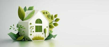 eco simpático casa con Copiar espacio y verde ambiental antecedentes. generativo ai foto