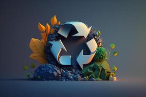 Recycle symbol with eco friendly earth background. photo