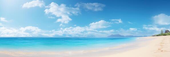 Panorama tropical sea and sandy beach with blue sky banner. photo