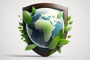 Earth with eco protection shield background, Save the world concept. photo