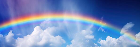 Rainbow on blue sky background, Beautiful rainbow cloudy sky after rain. photo