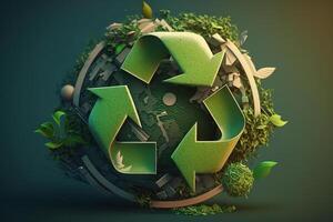 Recycle symbol with eco friendly earth background. photo
