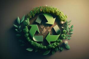 Recycle symbol with eco friendly earth background. photo