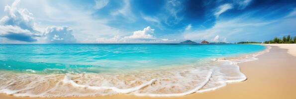 Panorama tropical sea and sandy beach with blue sky banner. photo