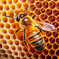 miel abeja mosca en el jardín con flor y néctar ai generativo foto