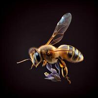 Honey bee fly in the garden with flower and nectar photo