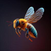 Honey bee fly in the garden with flower and nectar photo