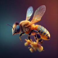 Honey bee fly in the garden with flower and nectar photo