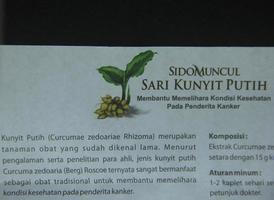 Jacarta, Indonesia - abril 21, 2023 - sidomuncul sari kunyit putih suplementar untuk penderita kanker blanco cúrcuma esencia vitamina tableta folleto producto fotografía aislado en llanura antecedentes foto