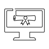 Graduation and education online, continuous line icon, vector diplom sign.