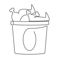 Continuous line. Hand drawn Fried Chicken Bucket isolated on a white. Fast food menu, poster or label. Vector illustration