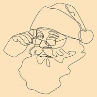 santa claus face is drawn with one continuous line Merry christmas and happy new year. vector