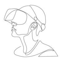 Continuous one line drawing Man in glasses device virtual reality. vector