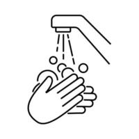 wash hands icon, foam soap on hand, thin line web symbol on white background - editable stroke vector illustration eps10. Toilet.