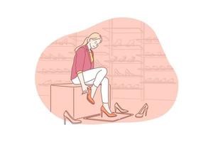 Shopping, fitting, footwear concept vector